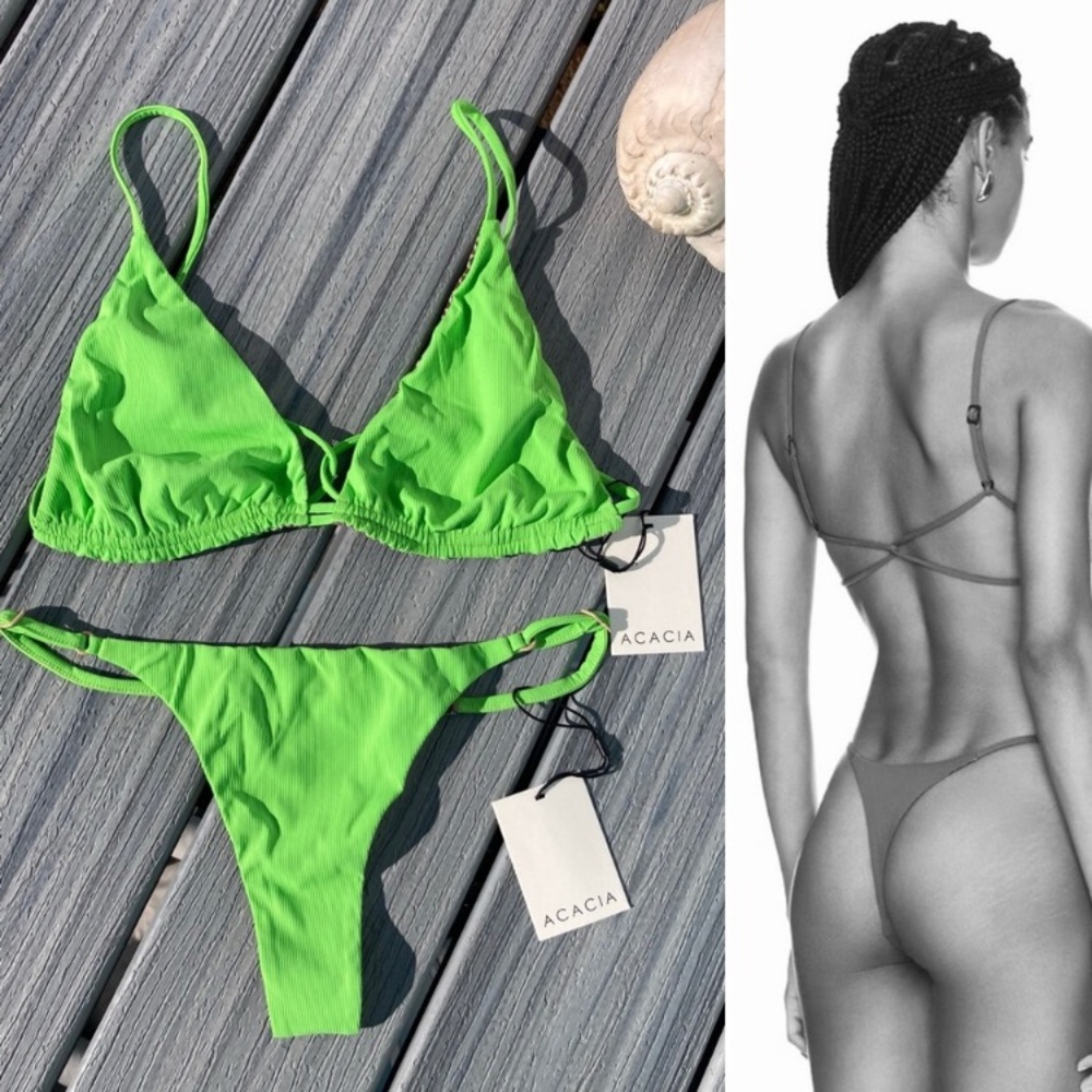 ACACIA Neon Set - Gigi Triangle Bikini Top & Ralphy Bottom in Matcha Ribbed L/S